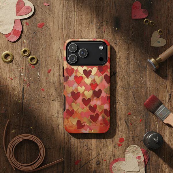 Gold Red Hearts Pattern