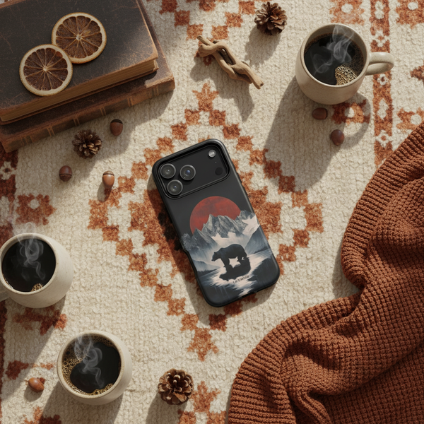 Bear and Red Moon Over Mountain