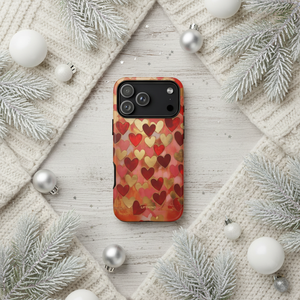 Gold Red Hearts Pattern