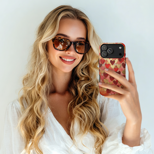 Gold Red Hearts Pattern